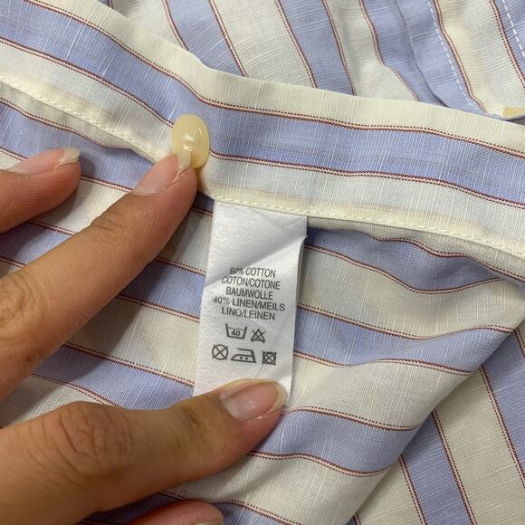 Paul Smith Shirt Mens 15.5 Bone White Periwinkle Striped Linen Blend Made Italy - Picture 6 of 9